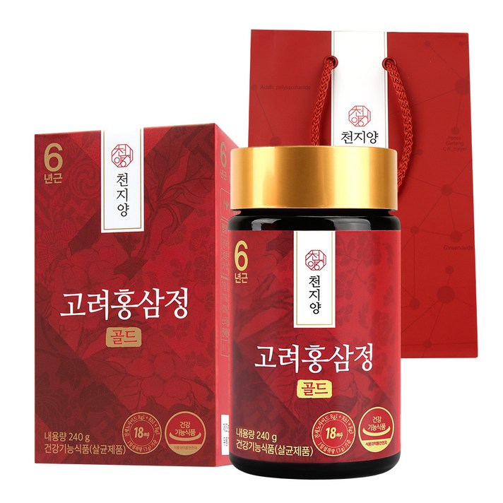 천지양 6년근 고려 홍삼정 골드 + 쇼핑백 세트, 240g, 1세트