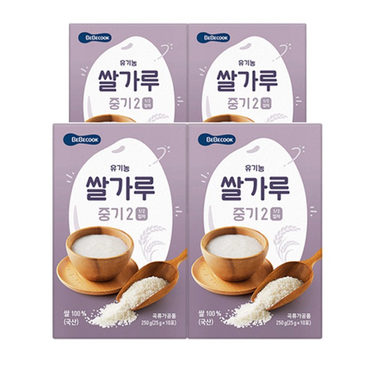  베베쿡 유기농 쌀가루 중기2 25g x 10p, 250g, 4개 