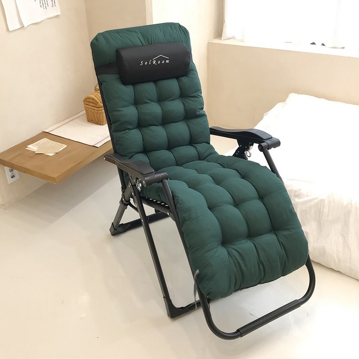 솔룸 1인용 접이식 리클라이너 의자 프리미엄 + 쿠션 세트, 에버그린