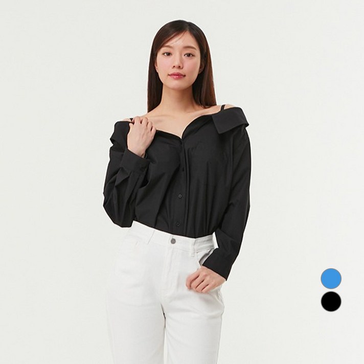플라스틱아일랜드 여성용 박시핏 오프숄더 블라우스 PR2WB881