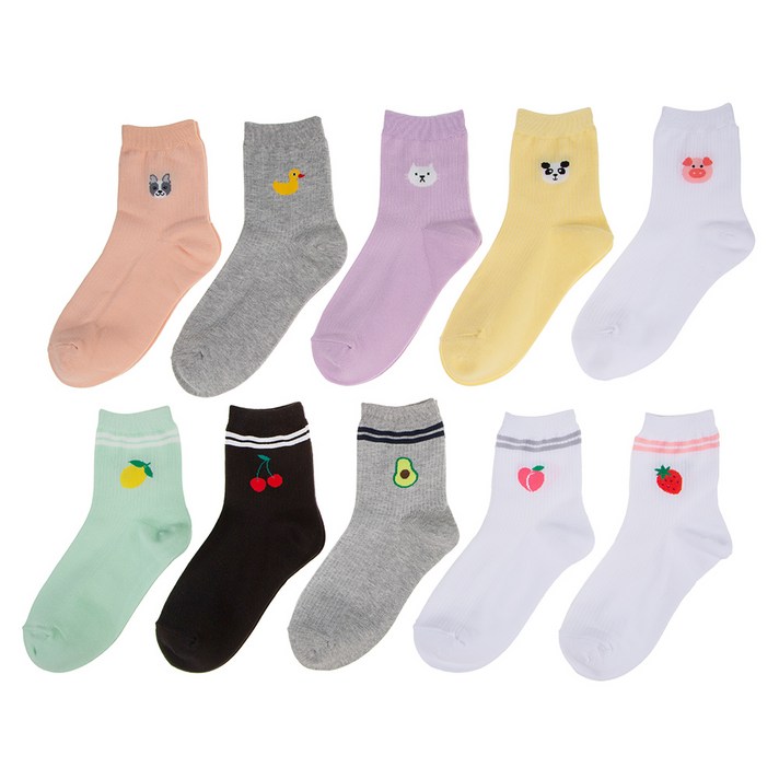 베이스알파 에센셜 여성 패턴 혼합 중목 양말 10켤레