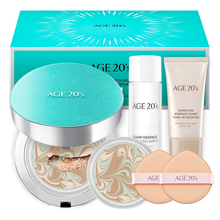에이지투웨니스 시그니처 러블리블루 에디션 롱스테이 팩트 21호 본품 14g + 리필 14g + 에센스 커버톤업 부스터 15ml + 에센스 클렌징워터 30ml + 퍼프 2p, 1세트