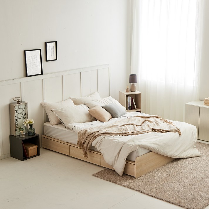 동서가구 오즈 3서랍 무헤드 수납 침대 프레임 방문설치, 메이플