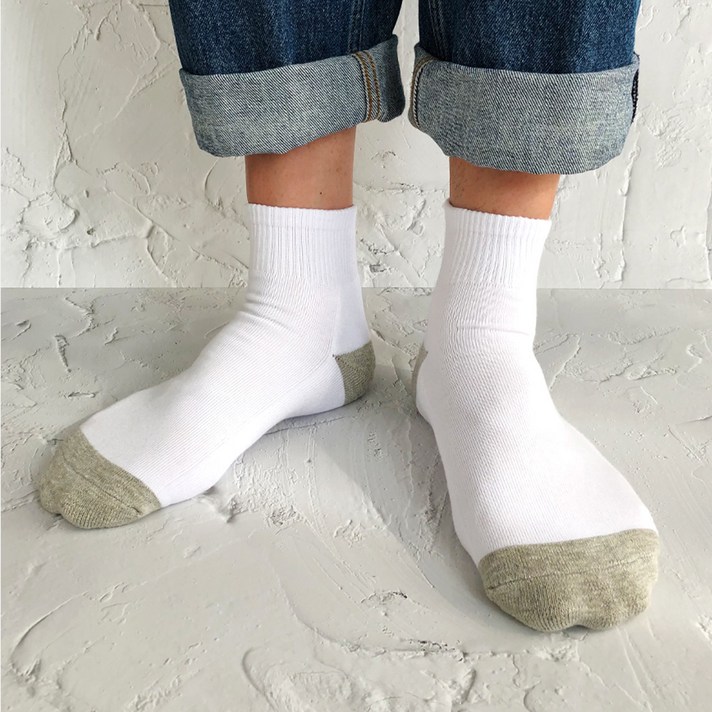 꽃단지 남성용 스포츠 쿠션 양말 6족, 흰색