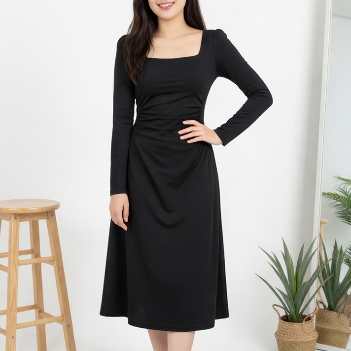 알로데 여성용 클래식 스퀘어넥 롱원피스