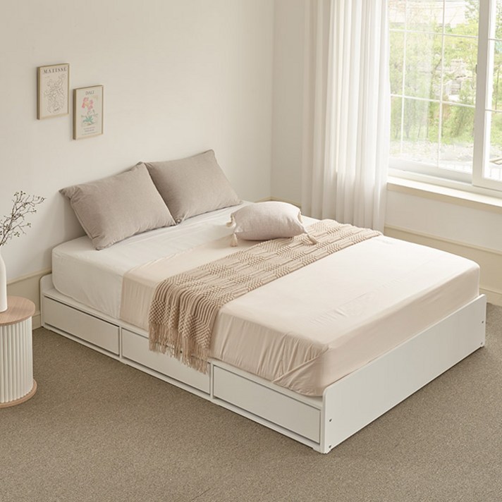 퍼리든 엘릭코 무헤드 3단 서랍 침대프레임 방문설치, 화이트