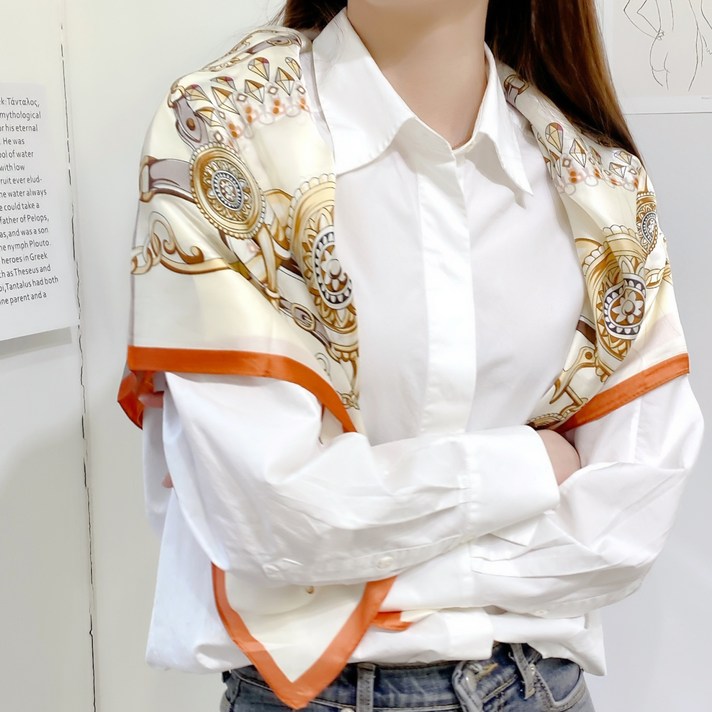 pkpj 체인 럭셔리 실크 숄 사각 스카프