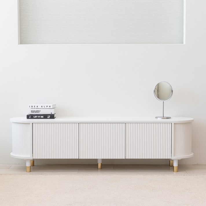  파로마 클래시 템바보드 수납도어 TV 거실장 1600 방문설치, 내추럴 화이트 