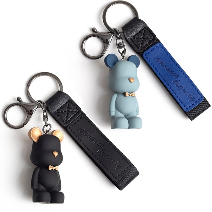 블랑플뢰르 곰고미 자동차 열쇠고리, 블랙, 블루, 2개