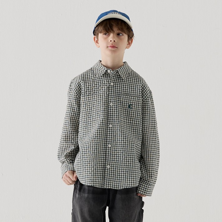 커버낫키즈 주니어용 C로고 긴팔 체크셔츠