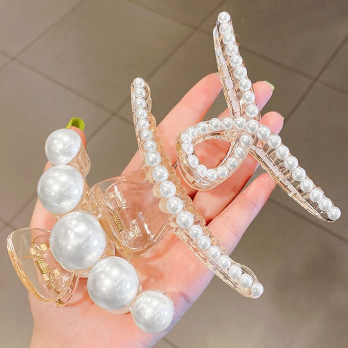 진주 헤어 집게핀 대형 3종 세트, 1세트, 혼합색상