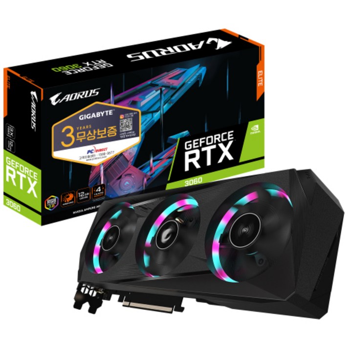 GIGABYTE AORUS 지포스 피씨드렉트 LHR 그래픽카드 RTX 3060 ELITE V2 D6 (피씨디렉트)