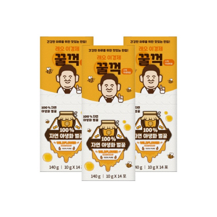 래오이경제 꿀꺽스틱 야생화 벌꿀 14p, 3개, 140g