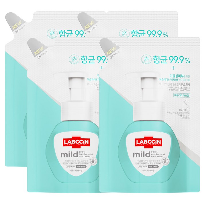 랩신 센서티브 핸드워시 리필 파우더리 허브향, 200ml, 4개