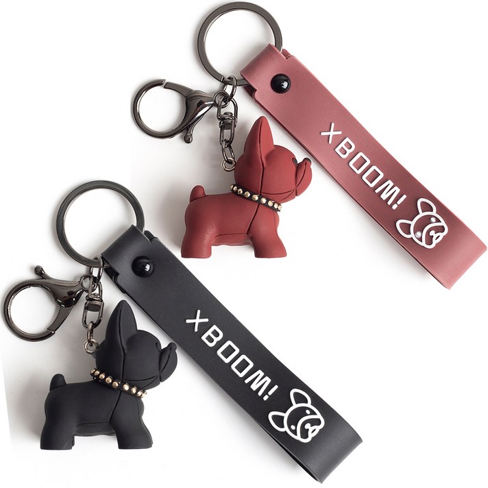 블랑플뢰르 보스턴테리어 자동차 열쇠고리, 블랙, 버건디, 2개