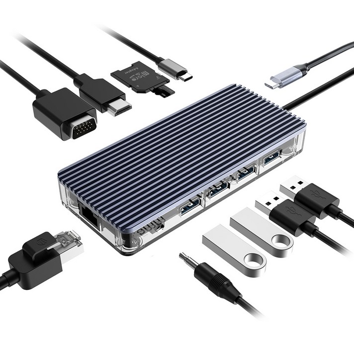 컴썸 C타입 11IN1 멀티포트 USB 3.0 허브, 스페이스그레이