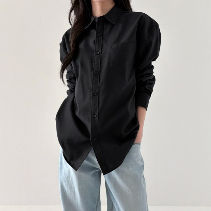 라라온 여성용 베이직 포켓 카라 심플 루즈핏 남방 셔츠 25TSP3432