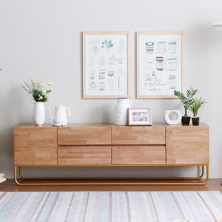 보니애가구 레나 1800 고무나무 원목 TV다이 서랍장 거실장, 거실장 1EA