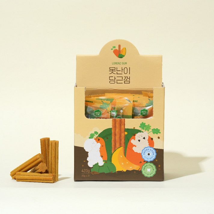  로렌츠 못난이 당근껌 420g (20g x 21개입) 강아지 덴탈껌, 1박스 