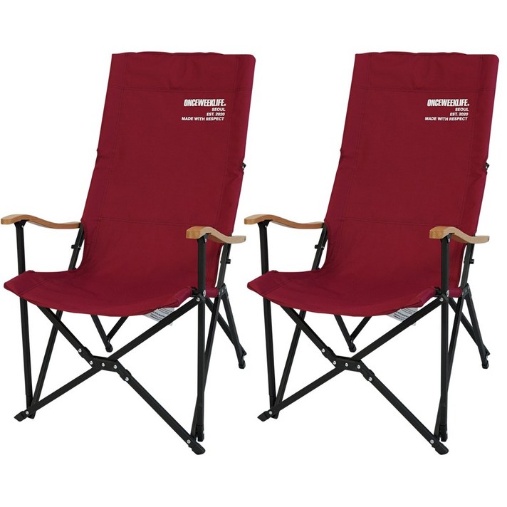 원스위크라이프 롱 릴렉스 캠핑의자 특대 블랙프레임+원목, 2개, 버건디
