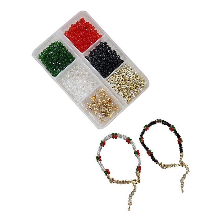샤론델 체리 비즈팔찌 만들기 세트 (모든 재료 포함 우레탄줄+오링+올챙이볼+마감부자재 포함) / 비즈 diy 키트
