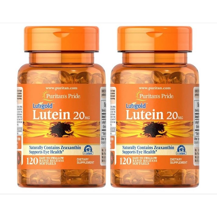  퓨리탄프라이드 루테인 20 mg 제아잔틴 소프트젤 포함 눈건강 지원 120캡슐 2병 미국정품배송, 120정, 2개 