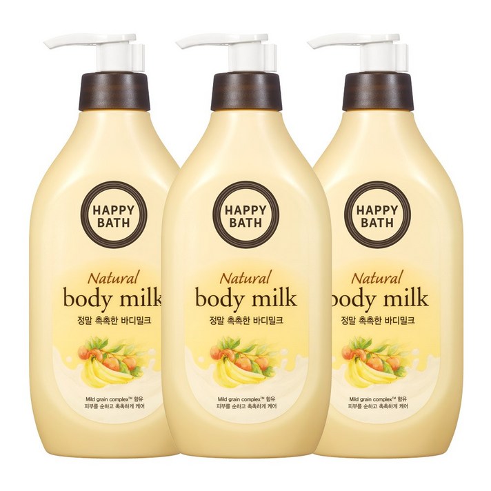 해피바스 정말 촉촉한 바디밀크로션, 450ml, 3개