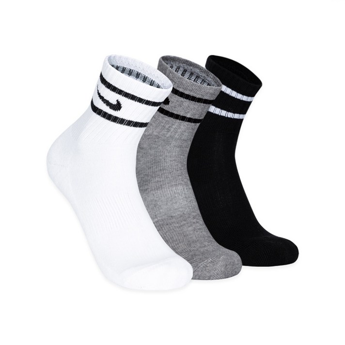 나이키 스우시 컴포트핏 넥투라인 쿠션 미들삭스 L NCNTMD20L-3, 블랙, 블랙, 블랙