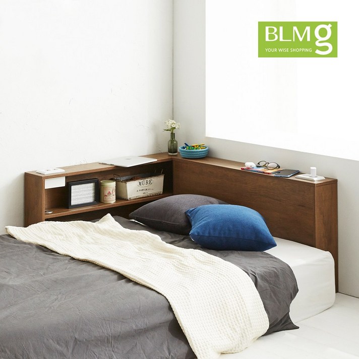 BLMG블루밍홈 슬림침대사이드테이블 헤드보드 E1 PB, 월넛ⓘP823645ⓟ