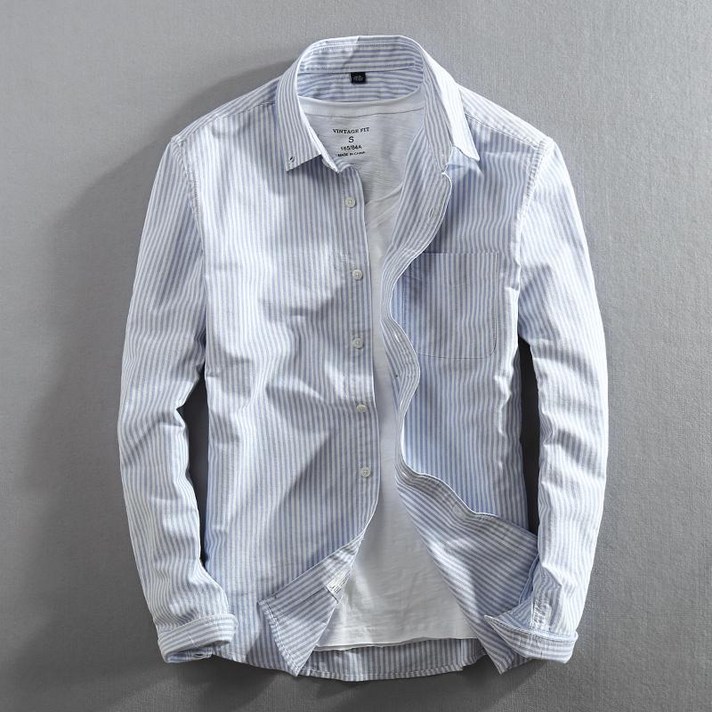 Qterra(특허브랜드) 옥스포드 스트라이프 가을 난방 셔츠 남성