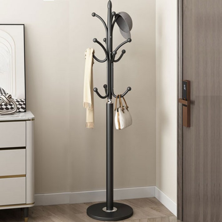  무타공마켓 옷안늘어나는 고급 철제 스탠드행거 옷걸이 행거 스탠드 고정식, 블랙 