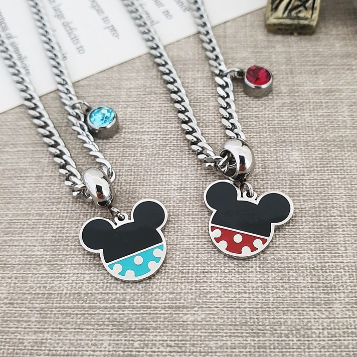 도트 마우스 써지컬스틸 미아방지목걸이 탄생석추가, 유아용, 10월, 민트