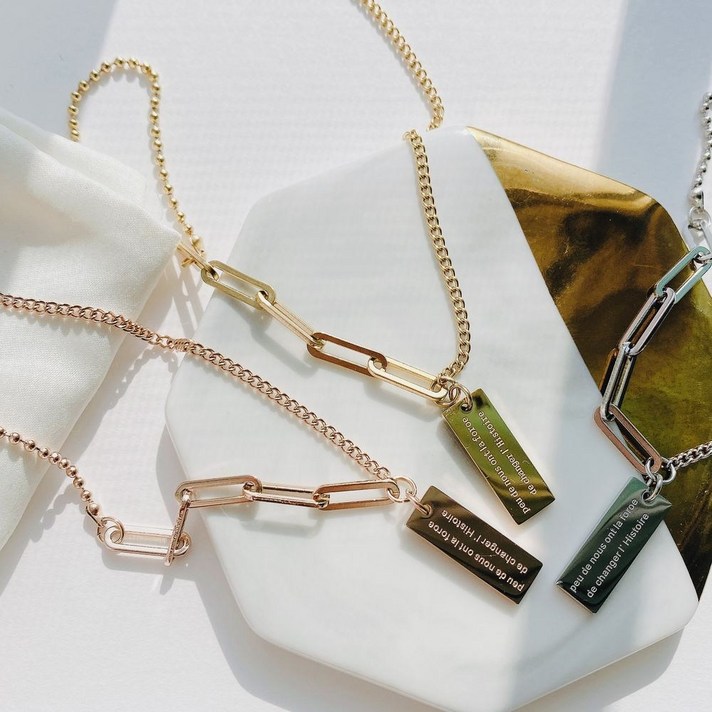 일루아샵 [써지컬스틸] 사각 팬던트 언발 체인 목걸이 (50cm)