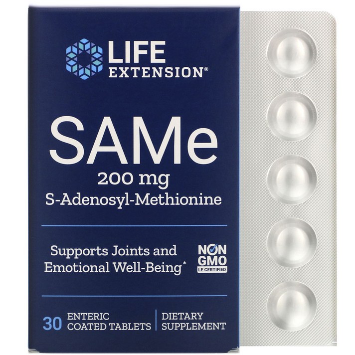 라이프익스텐션 SAMe 200mg S-아데노실-메티오닌 엔테릭 코티드 타블렛, 30개입, 1개