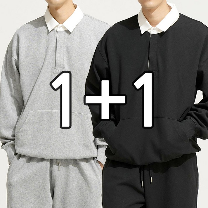 11 2장 묶음 세트 브랜드 퀄리티 클래식 레트로 고밀도 테리코튼 바이오워싱 럭비 스웻 오버핏 맨투맨 티셔츠맛집