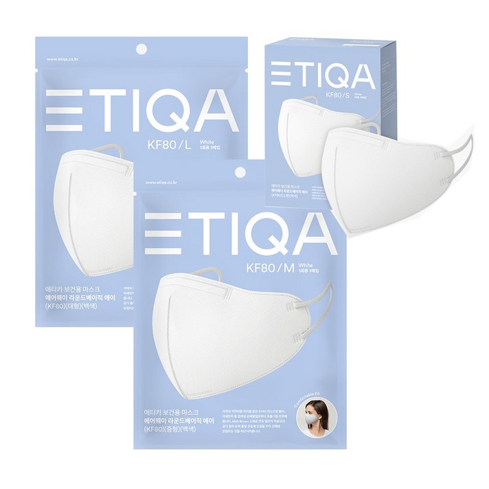에티카 KF80 에어웨이 라운드 베이직 에이 화이트 10매 대형 중형 소형 국산 보건용 마스크, KF-80 에어웨이 라운드 베이직 에이, 화이트-중형(30매)