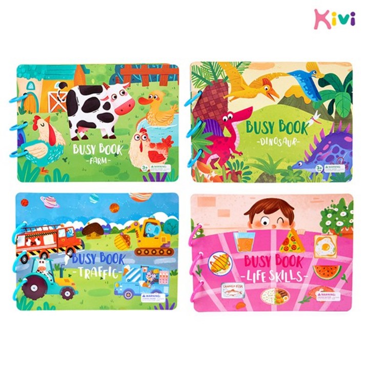  몬테소리교육 비지북 4종세트 생활 교통 공룡 농장 Busy book 붙였다 떼었다, 키즈비전, 비지북4종세트 