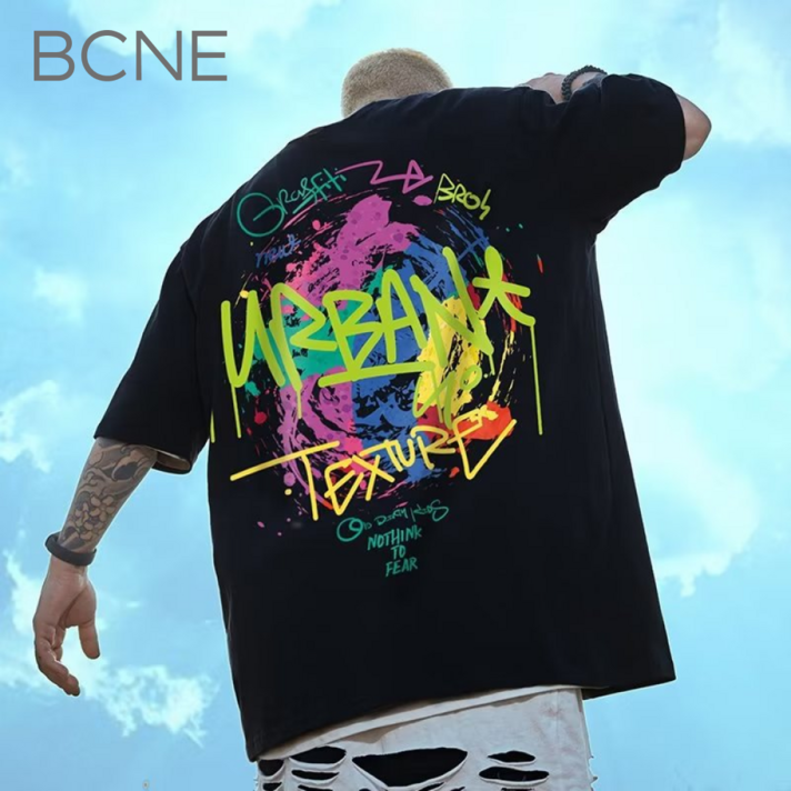 2XL5XL 비크네 순면 빅사이즈 오버핏 프린팅 반팔티