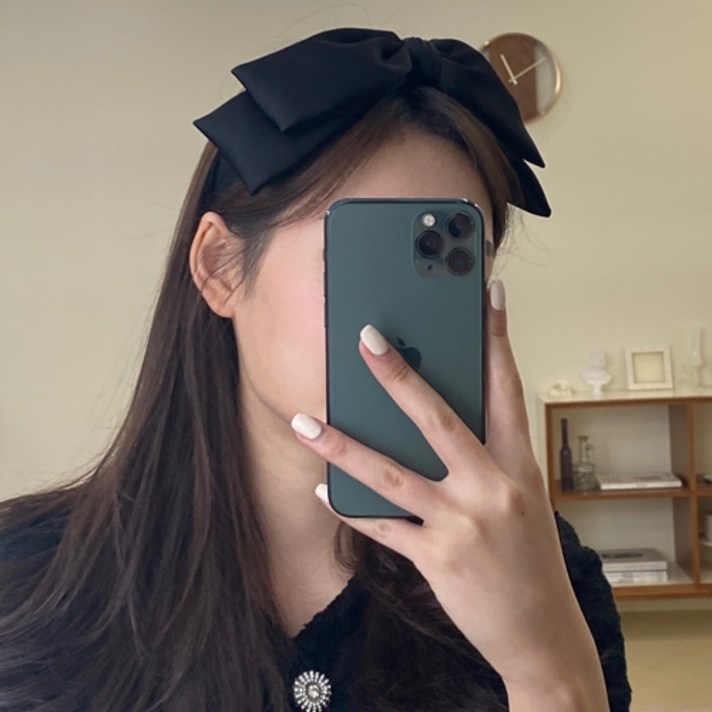 실크 샤틴 왕리본 2단 헤어밴드 머리띠