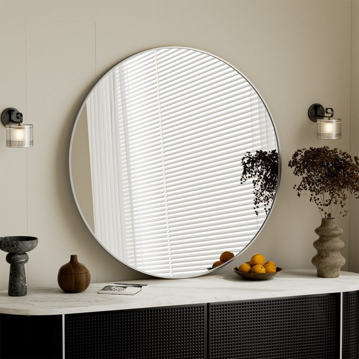 뷰티피크 화장대 거울 원형 벽걸이형 욕실거울, 실버50cm