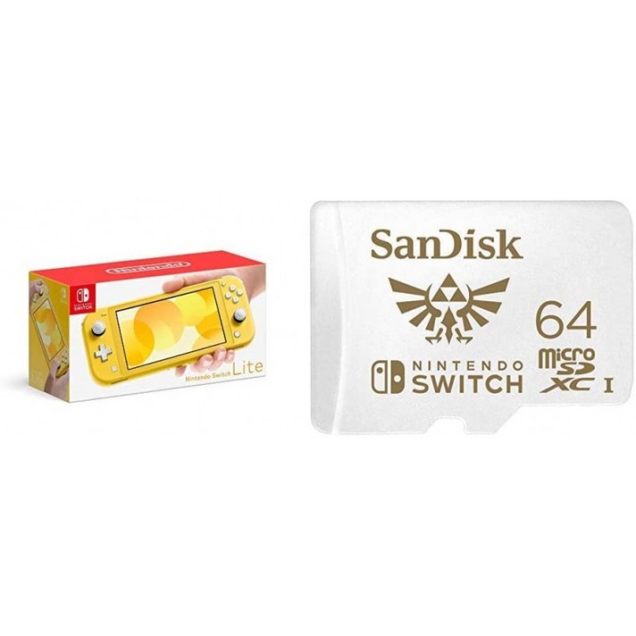 닌텐도 스위치 라이트 - 닌텐도 스위치용 SanDisk 64GB MicroSDXC UHS-I 카드 포함 옐로, 단일옵션