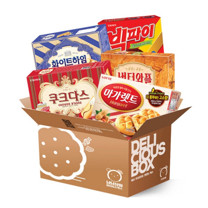 [냠냠상회]대용량 개별소포장과자! 빅파이대+버터와플대+화이트하임대+쿠크다스화이드대+마가렛트352g + 냠냠상회전용패키지발송, 대용량5종1세트