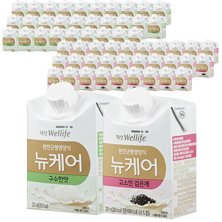 [대상웰라이프] 뉴케어 구수한맛 검은깨맛 아셉틱 200ml x 60팩, 구수한맛 30팩 + 고소한검은깨맛 30팩