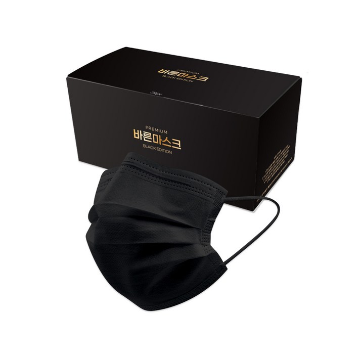 바른 일회용 마스크 성인용, 50개입, 1개, 블랙