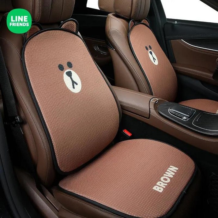라인프렌즈 자동차 매트 운전석 뒷좌석 통풍 매쉬 쿨 방석 조수석 등받이 커버 차량용 카시트 쿠션 카시트 쿠션, BROWN 앞좌석 방석, ONE