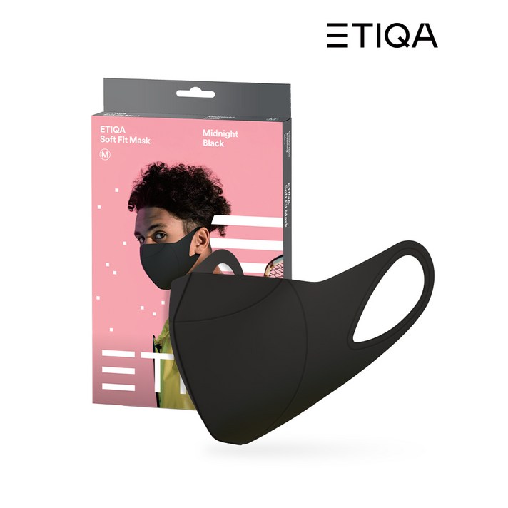 ETIQA[에티카] 소프트 핏 마스크 NEW 미드나이트 블랙 중형 세탁 재사용 가능 1매입, 미드나이트 블랙 (중형)