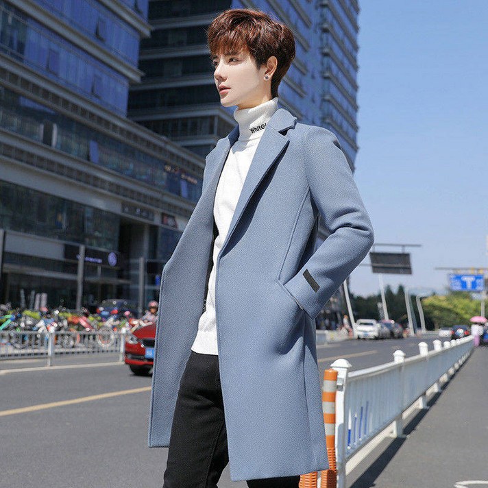 트렌치코트 남자 한판 슬림핏 청년 캐주얼 모직 코트 겨울 가을 가후 남성 외투