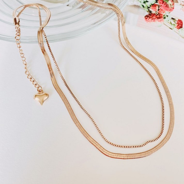 일루아샵 [써지컬스틸] 뱀줄 두줄 목걸이 (한줄얇은)