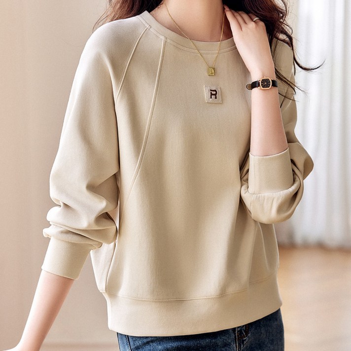 SAHINER 가을겨울 여성 캐주얼 라운드넥 기모 맨투맨 LWAWY56