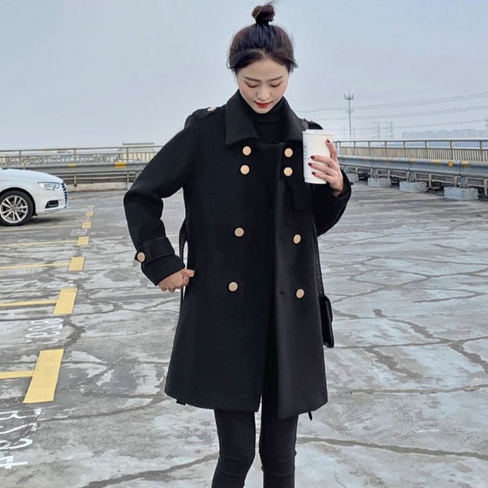 가을 여자 모직 코트 루즈핏 미디엄 롱 기장